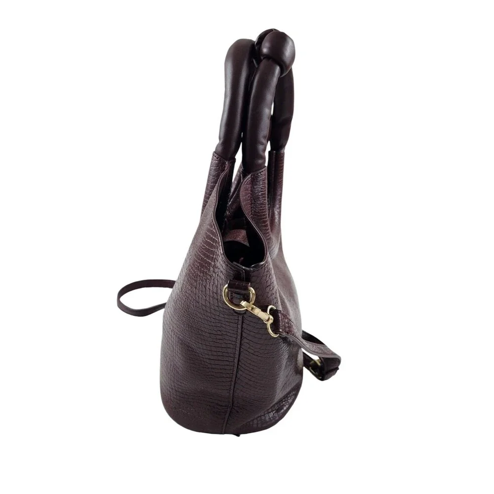 Anthropologie Ring Handle Crossbody Bag Burgundy Croc Embossed EUC
